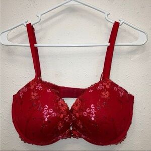 Victoria’s Secret Very Sexy Push Up Red Embroidered Floral Print Bra 36DD